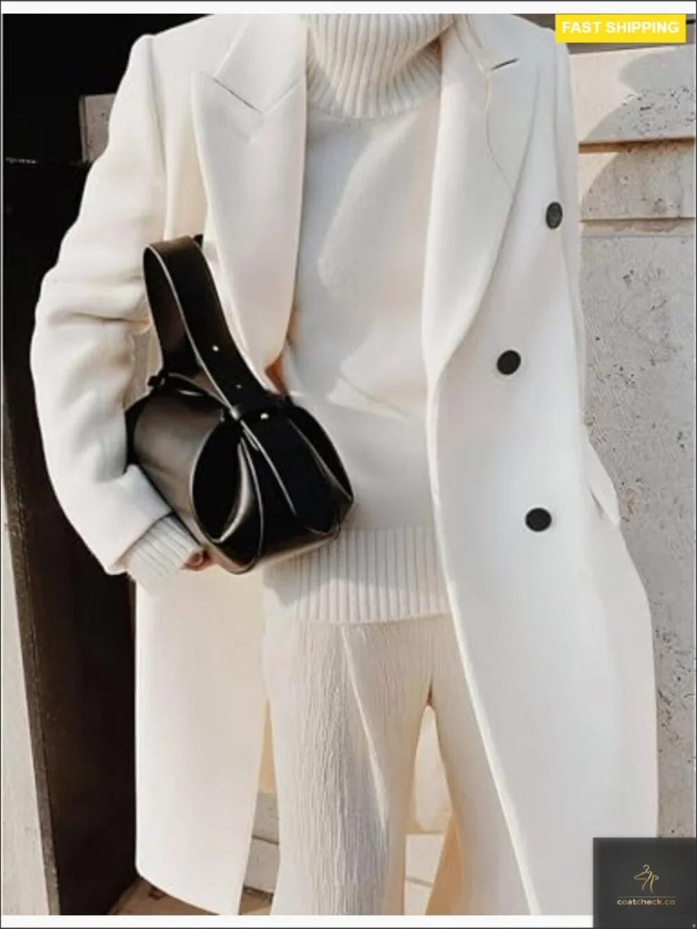 Wool Blend Trench Coat Double Breasted Classic Elegant Fall Winter Overcoat - Picture 2 of 4